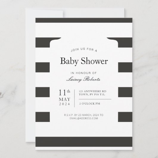 Vintage Schwarz-Weiß-Streifen-Dusche Einladung (Vorderseite)