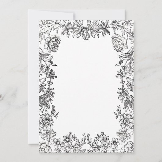 Vintage Schwarz-Weiß-Tapisserie Einladung (Rückseite)