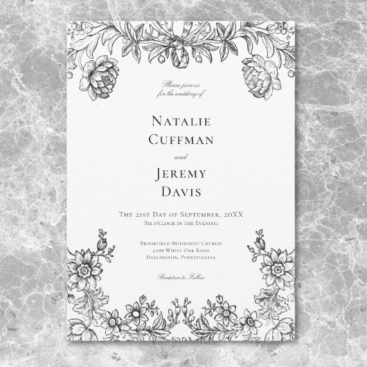 Vintage Schwarz-Weiß-Tapisserie Einladung