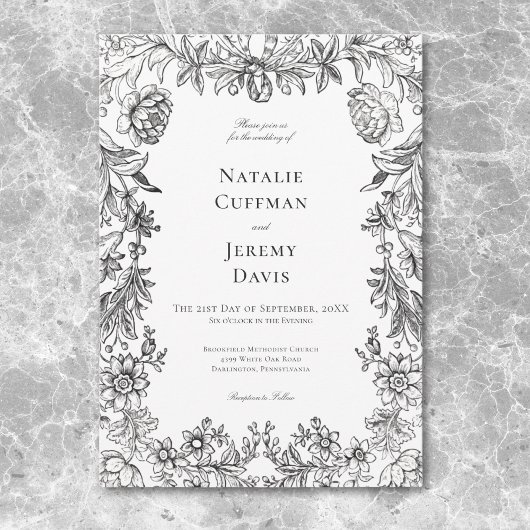 Vintage Schwarz-Weiß-Tapisserie Einladung