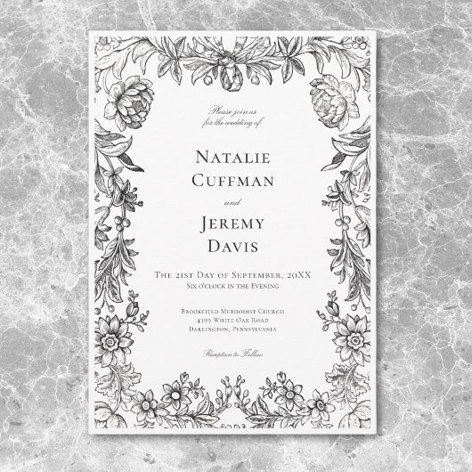 Vintage Schwarz-Weiß-Tapisserie Einladung