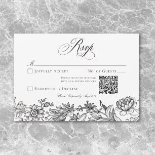 Vintage Schwarz-Weiß-Tapisserie-Hochzeit RSVP Karte