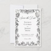 Vintage Schwarz-Weiß-Tapisserie Save The Date (Vorderseite)