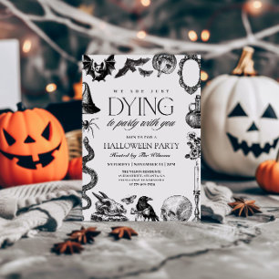 Vintage Schwarz-Weiß-Totenkopf-Halloween Einladung