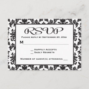 Vintage Schwarz-Weiß-UAWG Damask-Flora RSVP Karte