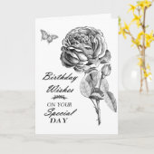 Vintage Schwarz-weiß zeichnend Rose Blume Geburtst Karte (Gelbe Blume)