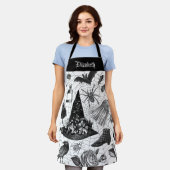 Vintage Schwarz-weiße Halloween-Hexe Schürze (Getragen)