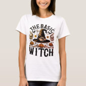 Vintage Schwarz-weiße Halloween-Hexenwomens T-Shirt (Vorderseite)