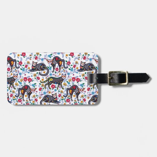 Vintage Schwarz-weiße Katzen Halloween Gothic Gepäckanhänger (Vorderseite horizontal)