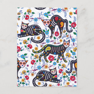 Vintage Schwarz-weiße Katzen Halloween Gothic Postkarte