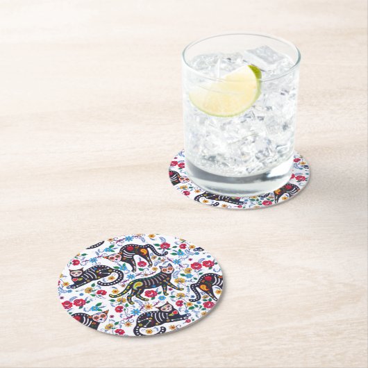 Vintage Schwarz-weiße Katzen Halloween Gothic Runder Pappuntersetzer (Vor Ort)