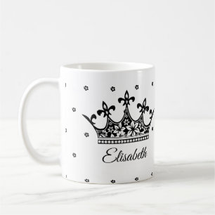 Vintage schwarz-weiße königliche Blumenkrone Queen Kaffeetasse
