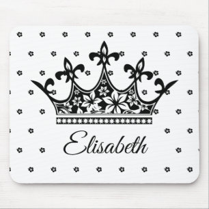 Vintage schwarz-weiße königliche Blumenkrone Queen Mousepad
