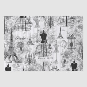 Vintage Schwarz-weiße Mannequin-Eiffelturm-Collage Seidenpapier