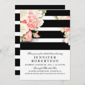 Vintage Schwarz-weiße Streifen Brautparty Einladung (Vorne/Hinten)