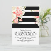 Vintage Schwarz-weiße Streifen Hochzeit Einladung (Stehend Vorderseite)