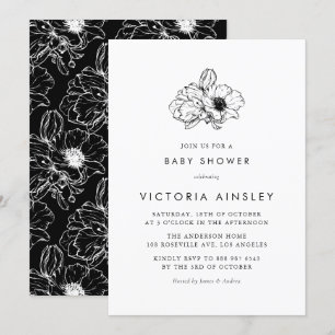 Vintage Schwarze Anemone Florale Babyparty-Einladu Einladung