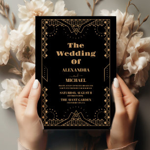 Vintage Schwarze Art Deco Hochzeit Einladung
