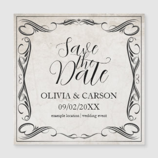 Vintage Schwarze Art Deco Hochzeit Save the Date Magnetkarte