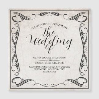 Vintage schwarze Art Deco Hochzeitsankündigung Magnetkarte