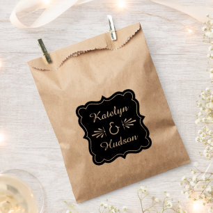 Vintage Schwarze Art Deco Kraft-Monogramm-Hochzeit Geschenktütchen