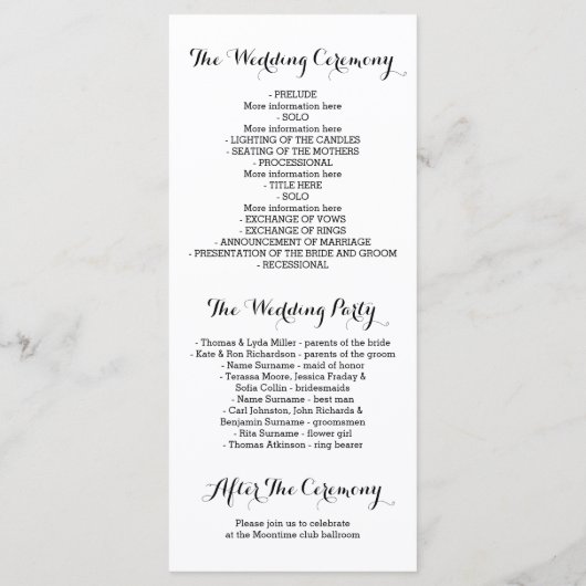 Vintage Schwarze Blume verrichten Hochzeitsprogram Programm (Rückseite)