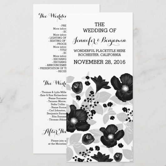 Vintage Schwarze Blume verrichten Hochzeitsprogram Programm (Vorne/Hinten)