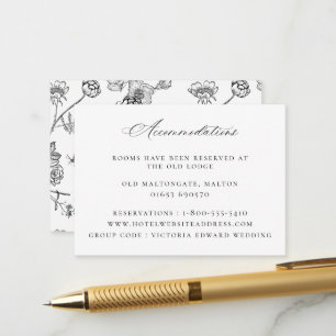 Vintage schwarze Blumen Hochzeitsunterkünfte Begleitkarte