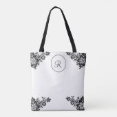 Vintage Schwarze Blüte (personalisieren) Tasche (Rückseite)