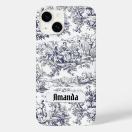 Vintage schwarze Blütentoile de jouy monogram Case-Mate iPhone 14 Hülle