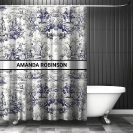 Vintage schwarze Blütentoile de jouy monogram Duschvorhang