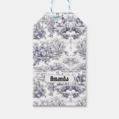 Vintage schwarze Blütentoile de jouy monogram Geschenkanhänger (Vorderseite)