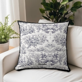 Vintage schwarze Blütentoile de jouy monogram Kissen