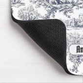 Vintage schwarze Blütentoile de jouy monogram Mousepad (Ecke)