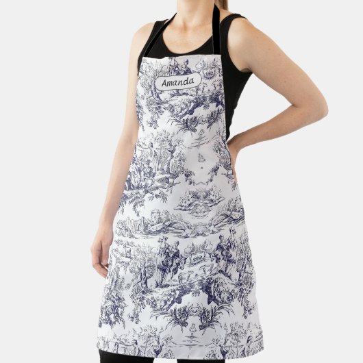 Vintage schwarze Blütentoile de jouy monogram Schürze (InSitu)