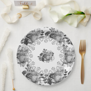 Vintage Schwarze Botanische Hochzeit / Jubiläum  Pappteller
