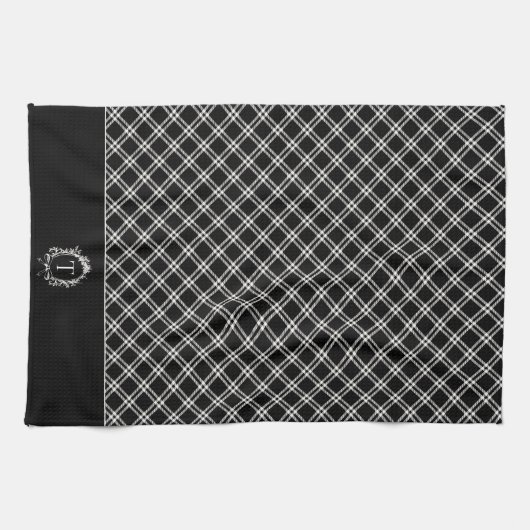 Vintage Schwarze Botanische Monogramm Geschirrtuch (Horizontal)