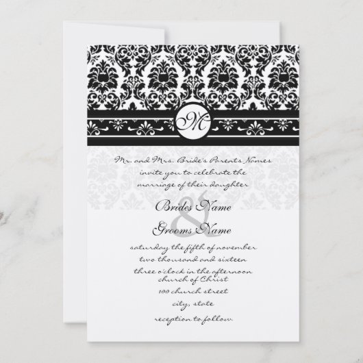 Vintage schwarze Damaskus-Grenzen Einladung (Rückseite)