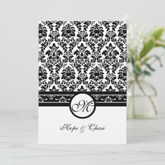 Vintage schwarze Damaskus-Grenzen Einladung (Stehend Vorderseite)