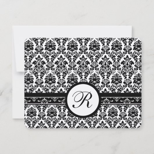 Vintage schwarze Damaskus-Grenzen RSVP Karte (Rückseite)