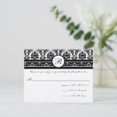 Vintage schwarze Damaskus-Grenzen RSVP Karte (Stehend Vorderseite)