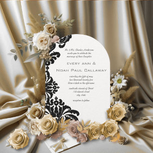 Vintage schwarze Damast-Hochzeitseinladungen Einladung