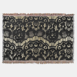 Vintage schwarze elegante französische Blumen-Spit Decke