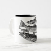 Vintage Schwarze Fische Print-Tasse Zweifarbige Tasse (Vorderseite Links)