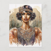 Vintage schwarze Flapper Art Deco Postkarte (Vorderseite)