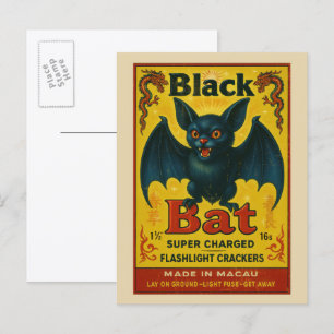 Vintage Schwarze Fledermaus Feuerwerksetikett Hall Postkarte