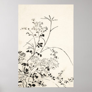 Vintage Schwarze Flora Sketch Poster