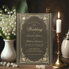 Vintage Schwarze Gold Elegante Calligrafy Wedding Einladung
