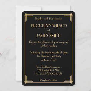 Vintage schwarze Great Gatsby Art Deco Hochzeit Einladung
