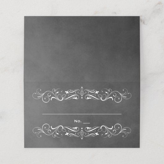 Vintage Schwarze Halbpension Blühend Hochzeit Platzkarte (Außenseite Aufgefaltet)